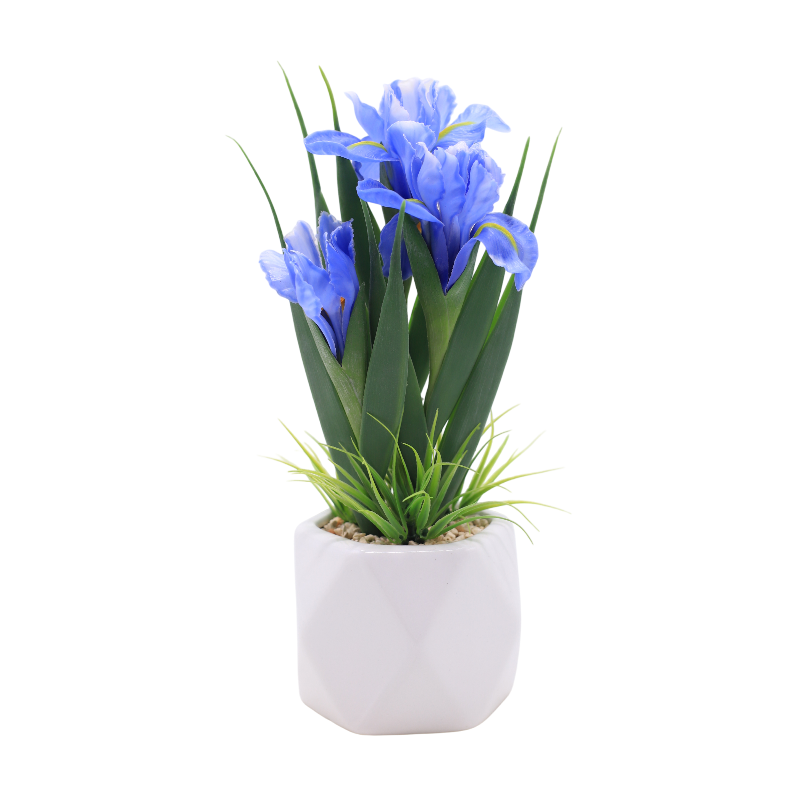 28cm Artificial Purple Iris Flower in White Ceramic Pot