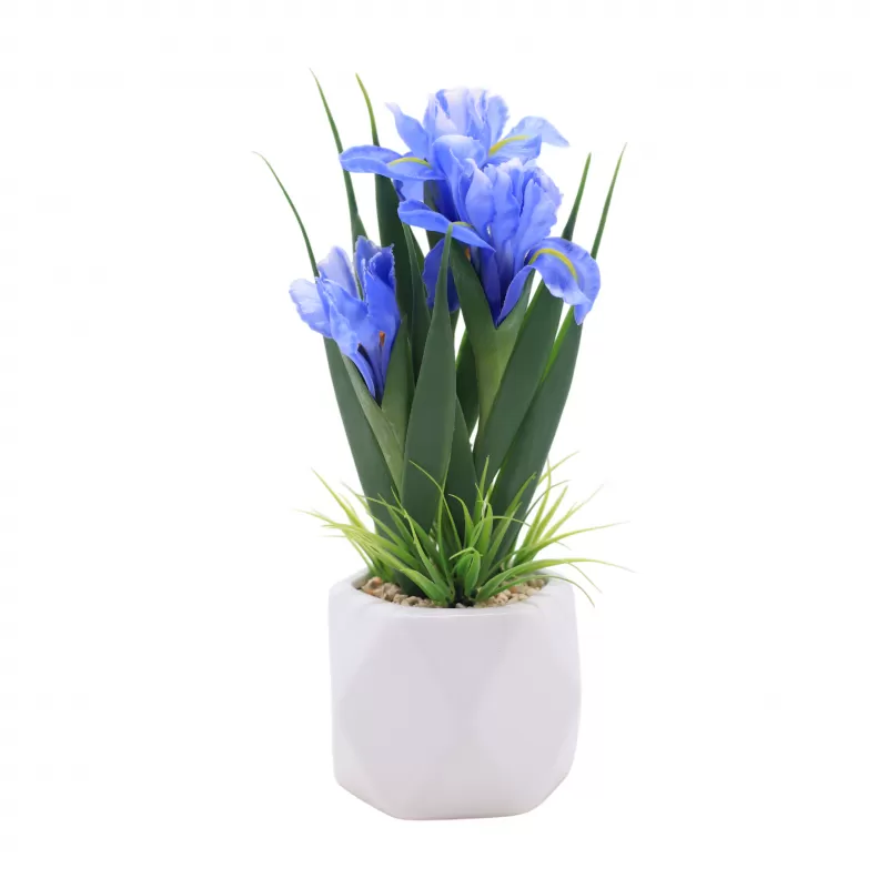 28cm Artificial Purple Iris Flower in White Ceramic Pot