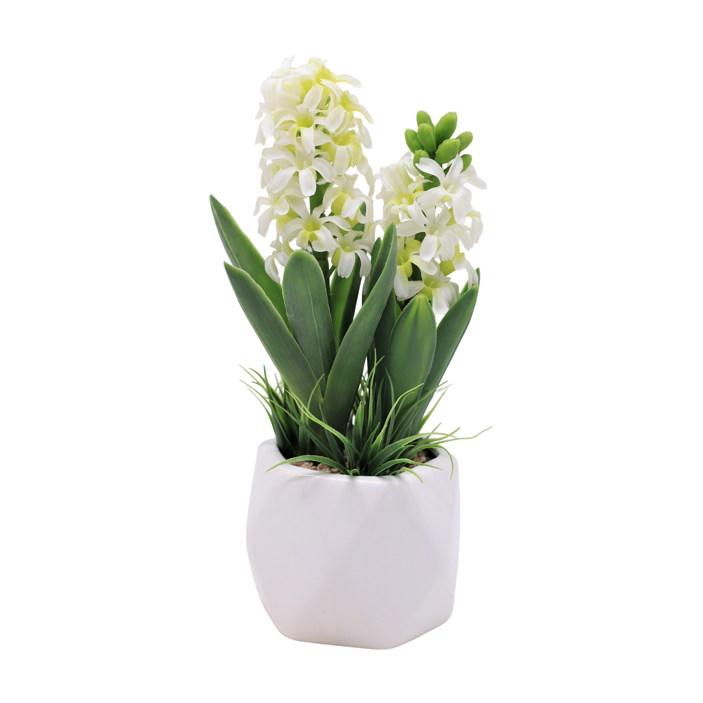25cm Artificial Hyacinth Flower with Bulb in White Ceramic Pot