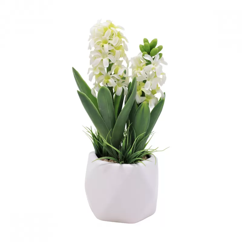 25cm Artificial Hyacinth Flower with Bulb in White Ceramic Pot