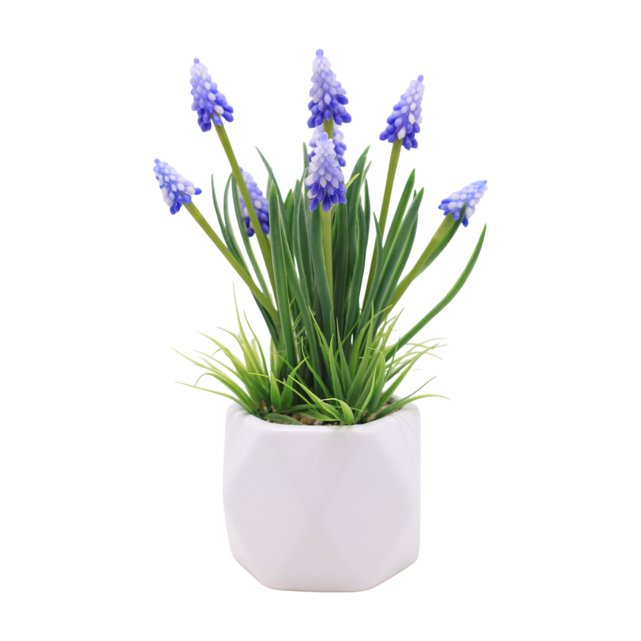 26cm Artificial Purple White Hyacinth in White Ceramic Pot