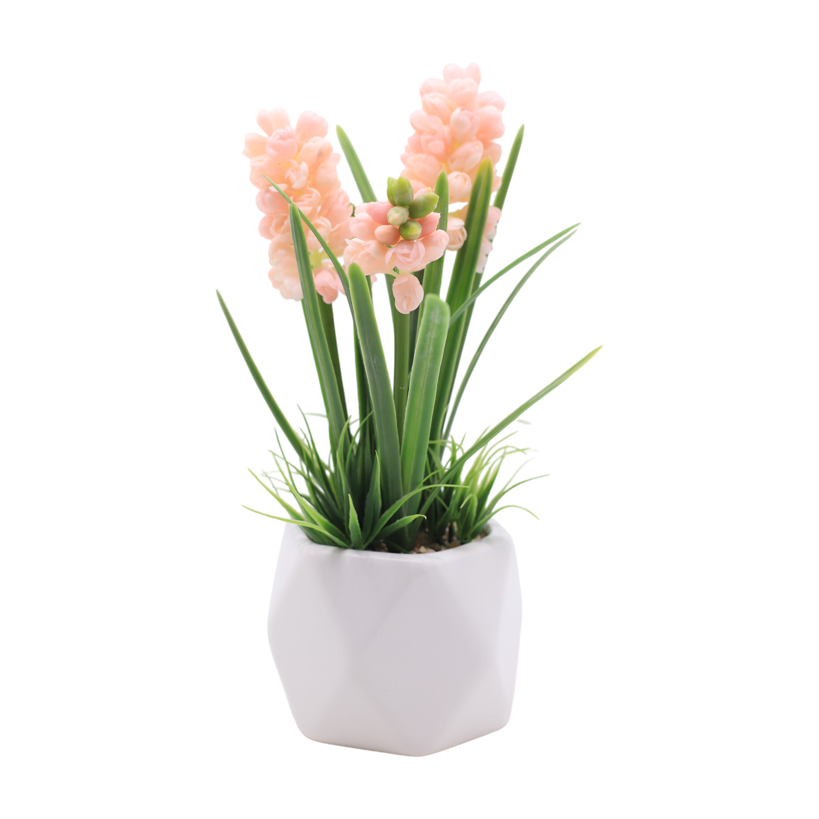 27cm Artificial Light Pink Hyacinth in White Ceramic Pot