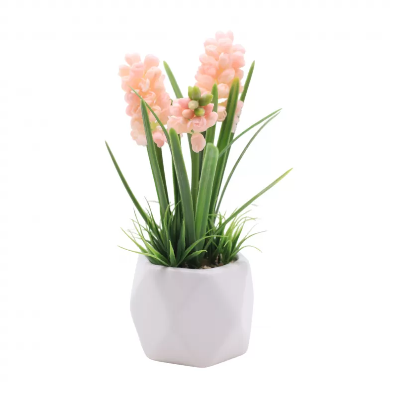 27cm Artificial Light Pink Hyacinth in White Ceramic Pot
