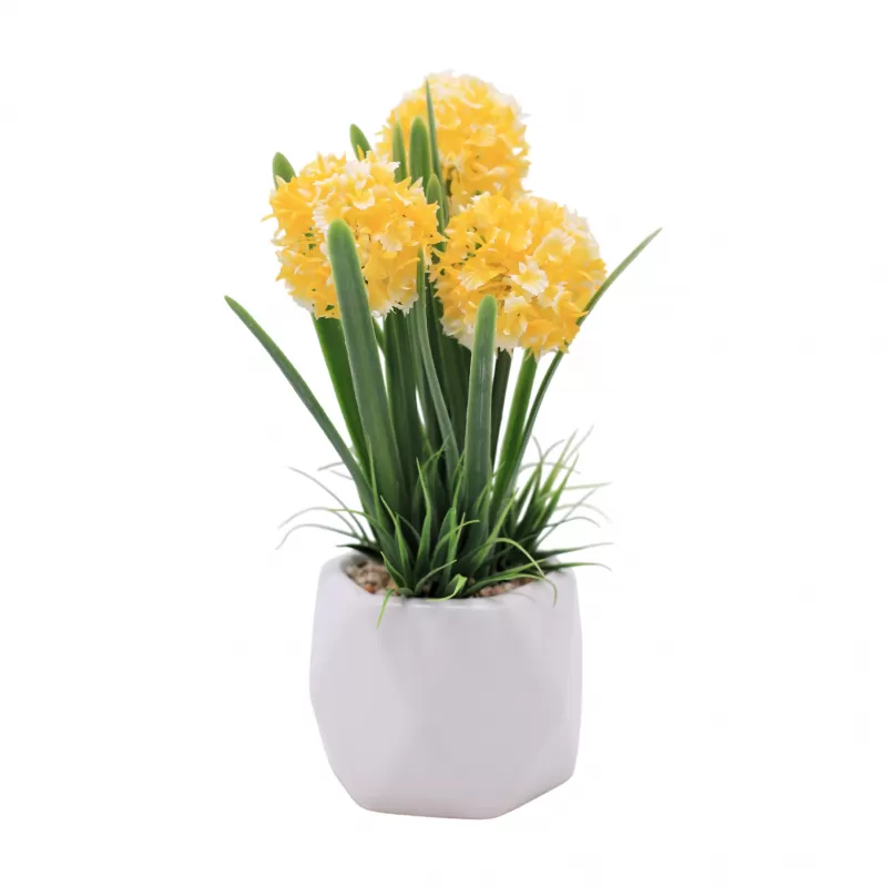 26cm Artificial Yellow Sweet Pea Flower in White Ceramic Pot