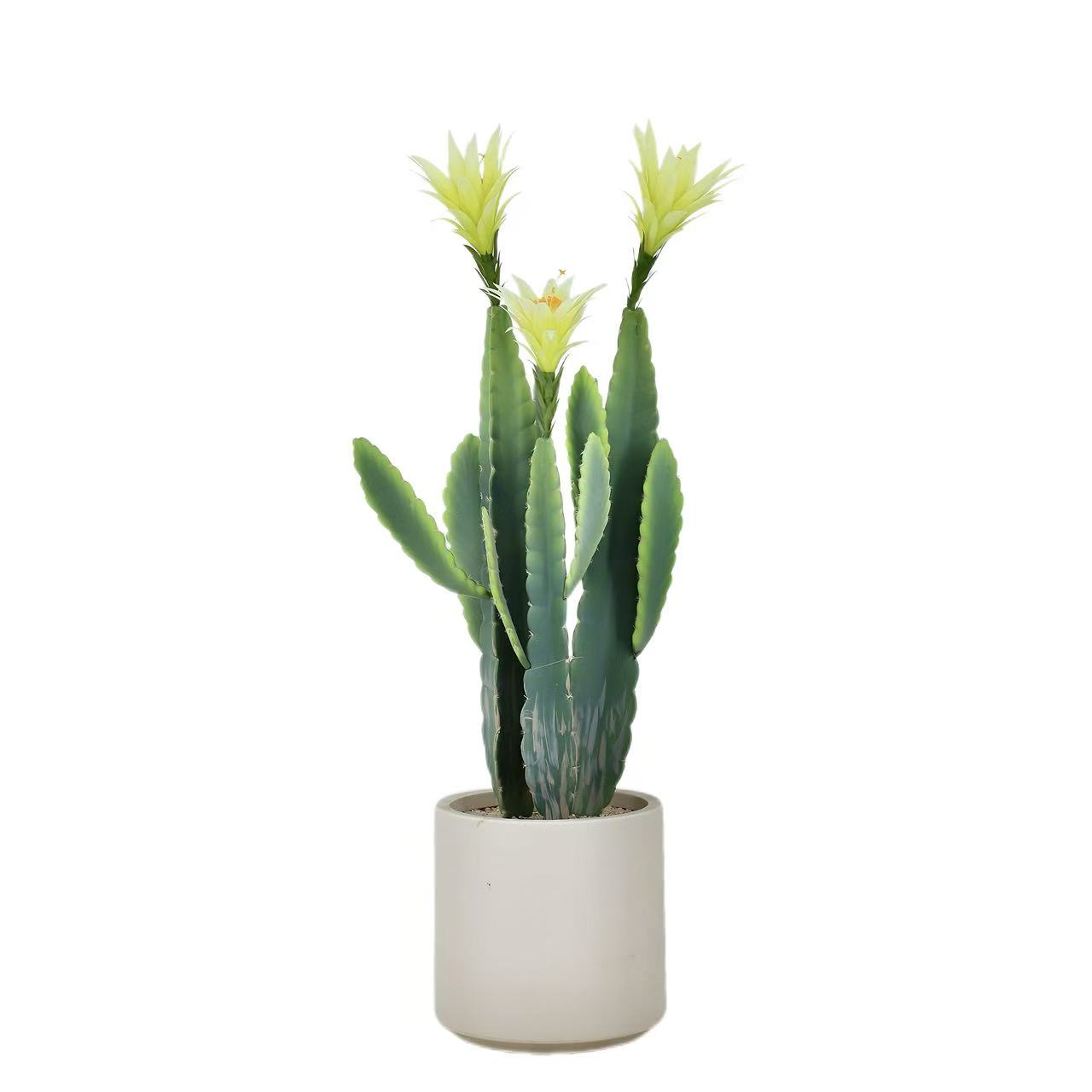 Artificial Peacock Cactus with White Flowers in Pot - 34 Inch (23P0860)
