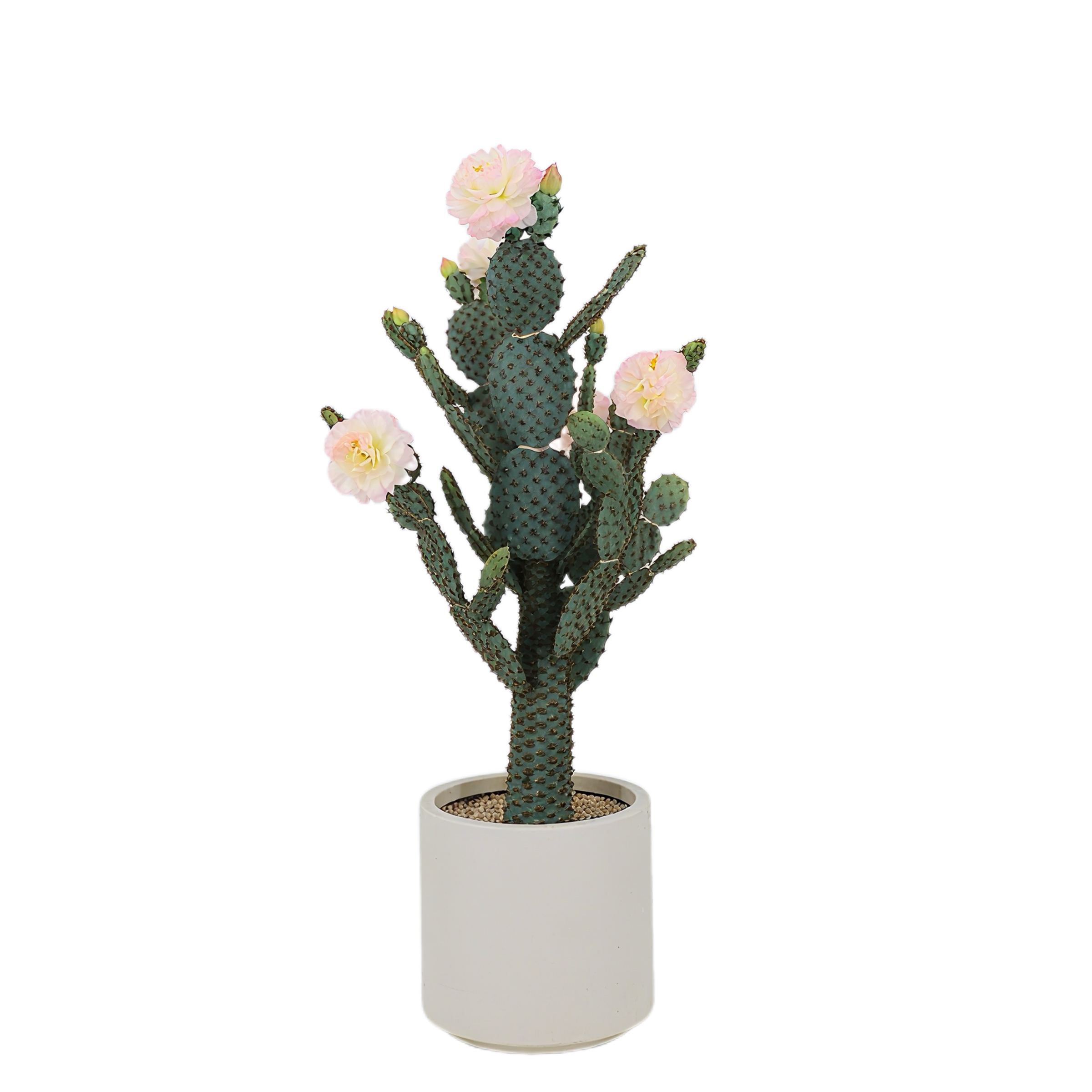 Artificial Cactus with Pink Flowers in White Pot - 34 Inch (23P0424)