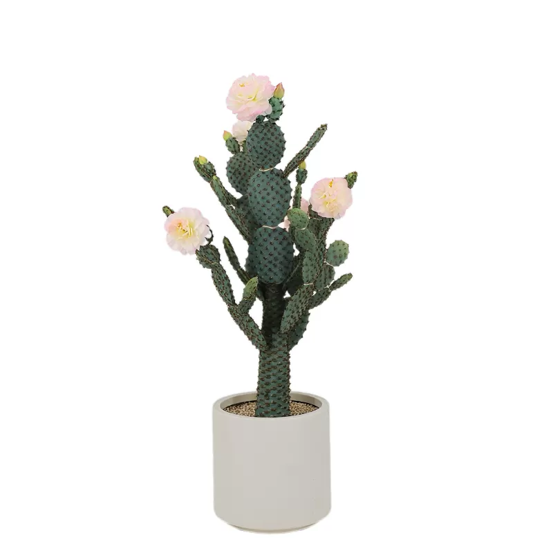 Artificial Cactus with Pink Flowers in White Pot - 34 Inch (23P0424)