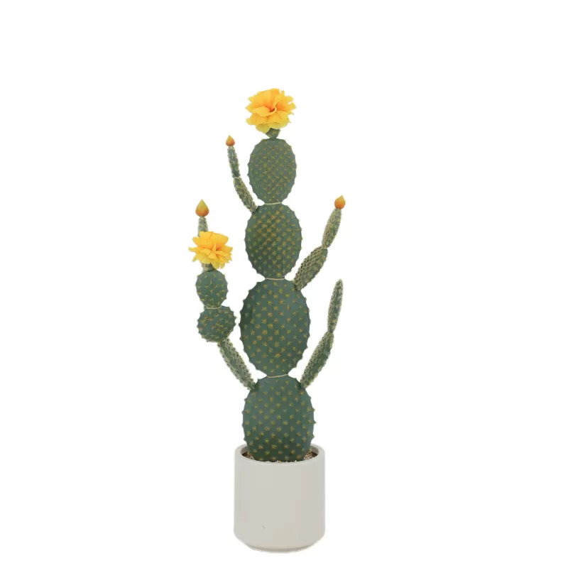 Artificial Cactus with Yellow Flowers in White Pot - 30 Inch (25P0868)